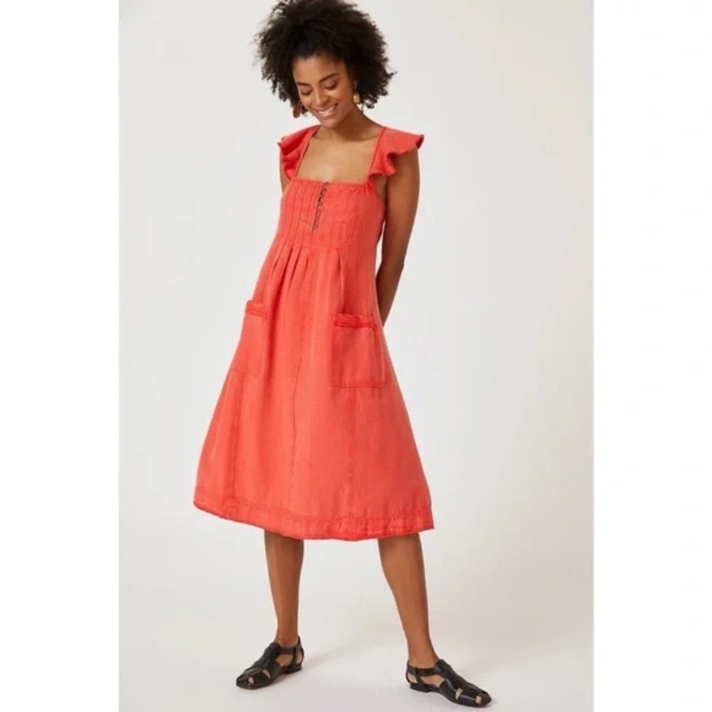 NWOT Anthropologie Pilcro Flutter Sleeve Midi Dress Red Size XS